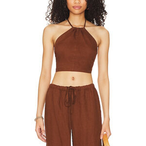 Rails 'Kyra' Brown Tie Back Linen Top Size S